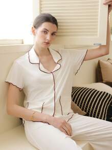 Moireta 2件套女士休闲拼色家居服套装 - 彩色 - 查看 6