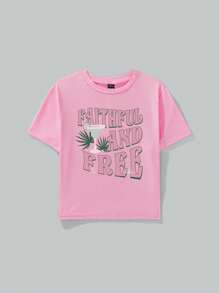 Muchica EZwear 3 Pieces Set Casual Simple Cocktail Martini Glass Seaside Vacation Coconut Tree Hibiscus Flower Slogan Spring Break Pattern Round Neck Short Sleeve Tight Short T-Shirt Women's Summer - Multicolor - View 3