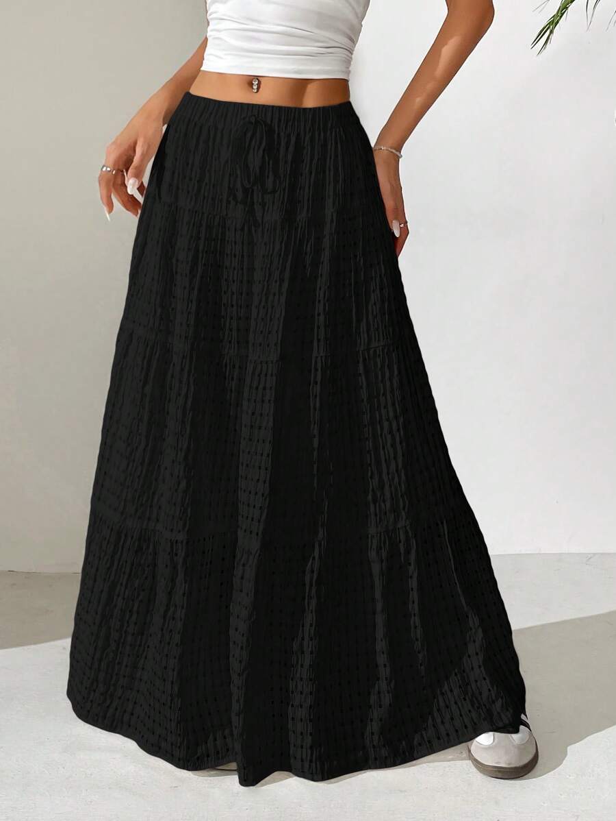 SHEIN EZwear Women's Black Ruffle Hem Skirt, Suitable For Summer Vacation - Black - View 1