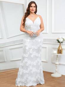 Coutiva 大码女式串珠亮片装饰正式晚礼服（大量串珠），派对礼服，适合婚礼宾客 - 白色 - 查看 4