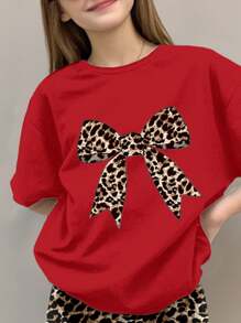 SHEIN Leap Crew Set de 2 piezas de top de manga corta y pantalones estilo minimalista casual para niñas preadolescentes, adecuado para el verano - Multicolor - Ver 3