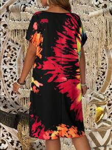 EMERY ROSE Vestito casual con stampa Tintura a nodi a maniche corte, adatto a taglie comode, ideale per vacanze estive