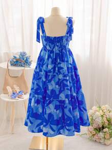 Soleia Plus Size Women Floral Print Tie-Up Strap Maxi Dress, Suitable For Vacation, Graduation, Back To School, Fall Season