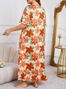 SHEIN Camisón de manga corta con volantes y estampado floral, vestido de dormir tipo "Moo Moo" de talla grande - Multicolor - Ver 2