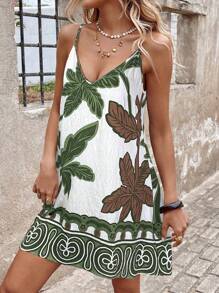 Sylviya Vestido estilo bohemio con estampado, escote en V y espalda descubierta, corte evasé, atuendo para festival de música, vacaciones - Multicolor - Ver 3