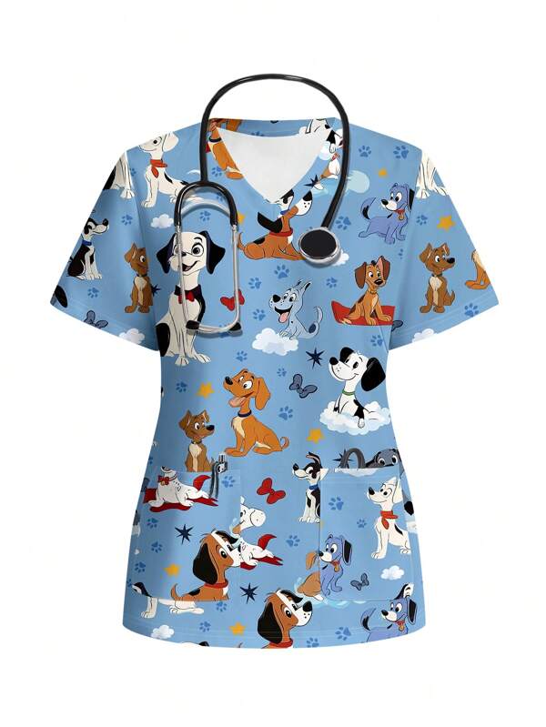 PopScrub Model de câine de desene animate Casual Minimalist/Scrub uniformă Top cu mânecă scurtă