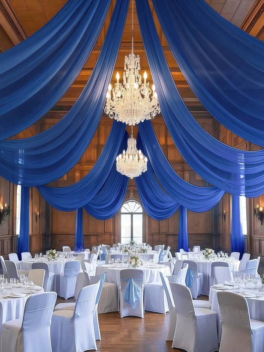 SHEIN 1 tấm vải nền rèm cổng cưới màu xanh lam xanh lục 160*800cm, trang trí phông nền đám cưới 4 kích thước, phông nền rèm voan, thích hợp cho sinh nhật, tiệc tùng, trang trí tiệc cưới, trang trí nhà cửa, ngày của mẹ, ngày lễ tình nhân, trang trí lễ tốt nghiệp - Màu xanh lam - Xem 1