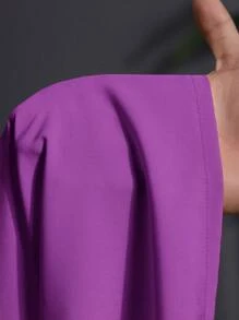 Slaydiva Conjunto de 2 piezas de talla grande para mujer de estilo occidental, con top de manga larga y pantalones de unicolor morado, cuello con muesca - Morado - Ver 10