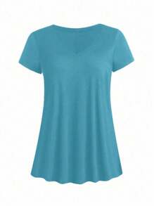SHEIN LUNE CURVE 大码女式宽松V领T恤新年服装 - 藍色 - 查看 4