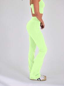 Musera Sport High Waisted Sculpt Flare Sports Leggings Only ,Padel, Tennis, Pickleball Gym Fitness - Lime Green - View 4