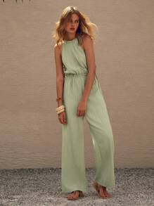 Lumivelle Macaquinho Casual Feminino Sem Mangas com Pregas em Estilo Campestre