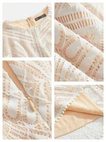 Anewsta 婚礼宾客礼服，春季：优雅时尚半透明镂空蕾丝圆领女士迷你连衣裙 - 白色 - 查看 2