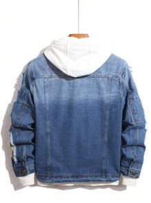 Manfinity Homme 男士破洞单排扣休闲牛仔夹克，秋季款 - 藍色 - 查看 2