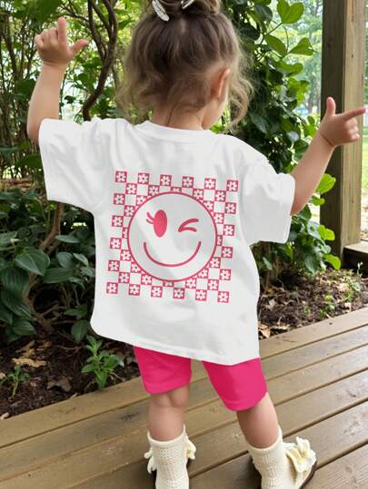 SHEIN Leap Crew Baby Girl Casual Minimalistiska kortärmade shorts Set för sommaren