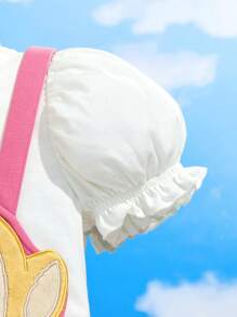 Teletubbies X SHEIN Young Girl Cartoon Puff Sleeve Top And Cute Sweet Versatile Pink Suspender Skirt Set