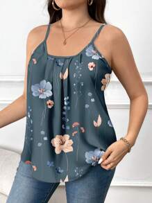 SHEIN Frenchy Plus Size Casual Elegant Floral Print Camisole Suitable For Summer - Multicolor - View 6