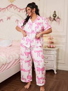SweetSlumber Plus Size Sweet Romantic Bow Print Pajama Set