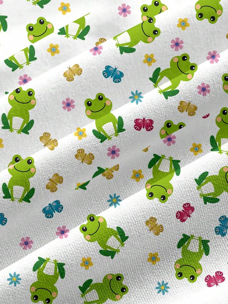 PopScrub Short Sleeve V-Neck Casual & Simple Frog Cartoon Scrub Uniform Top For Summer - Multicolor - View 3