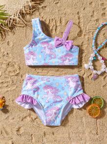 Random Print Baby Girls Fashion Two-Piece Swimsuit, Suitable For Summer - Multicolor - View 3