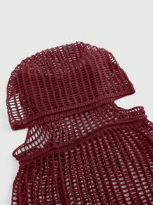 ROMWE Grunge Punk 千禧年 Y2K 破洞休闲连帽针织毛衣 - 酒紅色 - 查看 3