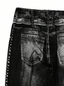 INAWLY 女士运动黑色牛仔效果紧身裤，适合跑步 - 黑色 - 查看 5