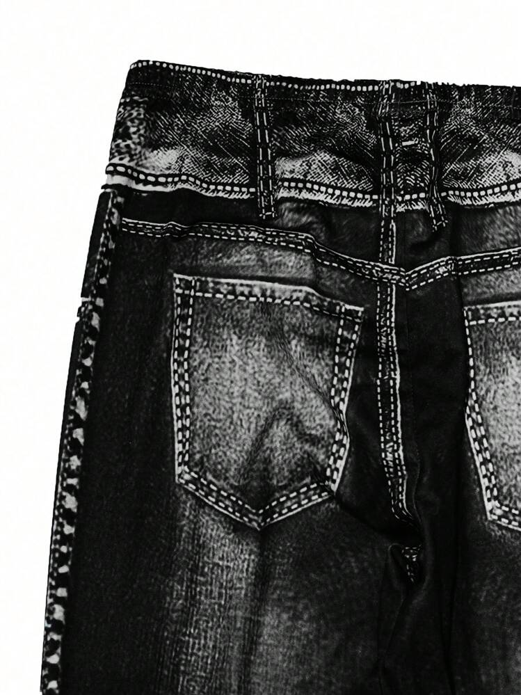 INAWLY 女士运动黑色牛仔效果紧身裤，适合跑步 - 黑色 - 查看 5