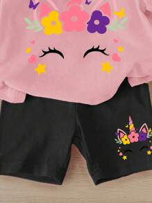 SHEIN Leap Crew Baby Girl Casual Simple Short Sleeve 2 Pieces Set, Suitable For Spring/Summer - Multicolor - View 4