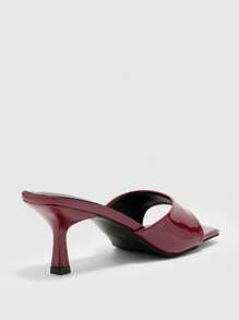 CUCCOO BIZCHIC Chic Burgundy Glossy Patent Leather Simple Square Toe Thin High Heel Mule Sandals, Suitable For Commuting, Dating, Gathering, Party, Holiday, Wedding Summer Shoes - Burgundy - View 8