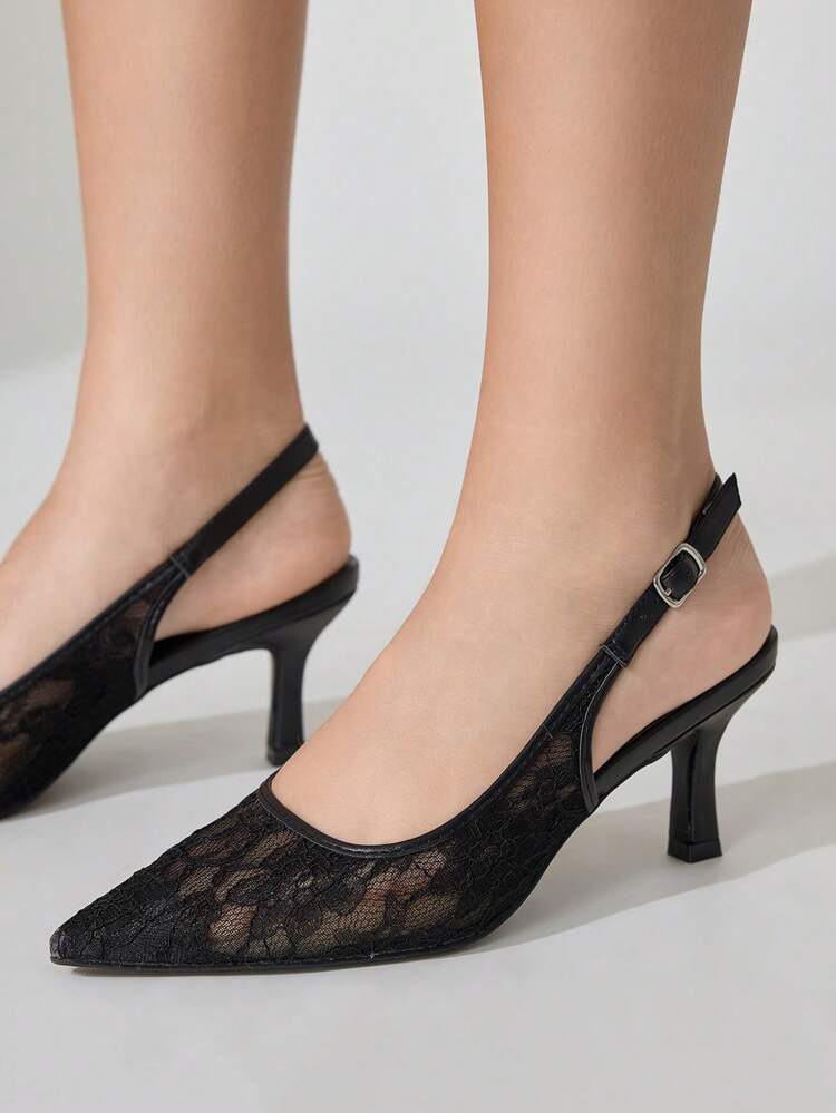 CUCCOO CHICEST Women's Fashion Black Lace Point Toe Stiletto High Heel Pumps, Suitable For Commuting, Dating, Party, Shopping And Holiday For Christmas Elegant Shoes Wedding Shoes Summer Shoes Bride Shoes