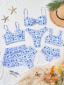 3pcs Tween Girls Fashionable Shell Print Bikini Sets - Multicolor - View 3