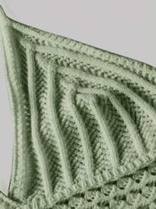 SHEIN MOD Neck Tie Waist Soft Beach Music Festival Women Knit Top,Halter Tops - Olive Green - View 4