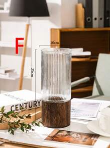 1pc Elegant Wooden Base Glass Vase - Creative Transparent Hydroponics Flower Pot For Fresh And Dried Flowers - Luxury Decorative Centerpiece, Suitable For Dining Tables - Multicolor - View 7