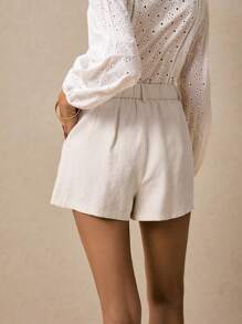 Poéselle Shorts in lino, shorts da donna, comodi e traspiranti, pantaloncini casual e versatili a tinta unita da donna per le vacanze, il tessuto è comodo e traspirante, rendendolo un must have per l'estate