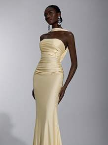 SHEIN Belle Elegant, Romantic, Sexy, Minimalist Style Sleeveless Backless Knit Bodycon Tube Top Dress, Suitable For Fashion, Internet Celebrity, Holidays, Vacations, Birthday Parties, Weddings, Bridesmaid Dress