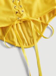 SHEIN MOD Bow Front Tie Back Yellow Corset Tank Top, Holiday, New Year's Eve, Tank Top For Going Out, Thanksgiving - Yellow - View 3