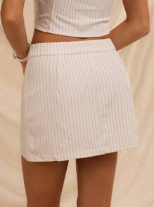 SHEIN Forever 21 女士低腰条纹裙，通勤风格，夏季 - 米色 - 查看 2