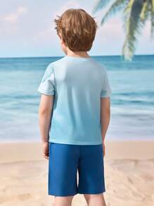 Shark Week X SHEIN 小男孩鲨鱼与字母图案休闲圆领短袖T恤 - 彩色 - 查看 2