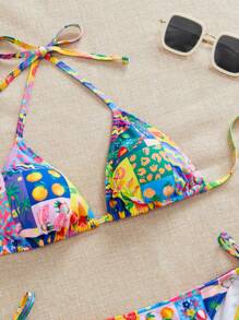 Swim Mod Women's Halter Neck Bikini Set With Triangle Bottoms For Summer Beach Vacation