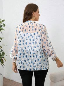 SHEIN Clasi 大码女士优雅雪纺提花印花衬衫，夏季女装，夏季上衣，波西米亚风，适合度假、母亲节、7月4日、毕业典礼、早午餐、教堂等场合。 - 白色 - 查看 2