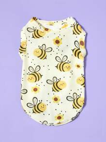 PETSIN 2 pezzi Pettorina unisex per animali domestici cane e gatto, a righe gialle con stampa simpatica cartone animato ape, comoda e traspirante