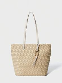 SHECARRY Large Capacity Minimalist Women Tote Bag, Casual For Daily Use - Beige - View 2