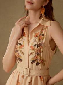 MOTF PREMIUM VESTIDO ESTAMPADO FLORAL CON CINTURÓN - Naranja - Ver 7