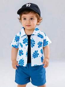 Chemise décontractée pour bébé garçon avec motif blocs de couleurs, col revere, manches courtes et boutons, convient pour le port quotidien, les fêtes et les occasions sociales. Chemise d'été pour bébé garçon, vêtements d'été pour bébés garçons, cardigans pour tout-petits, 6 mois - 3 ans - Multicolore - Voir 1