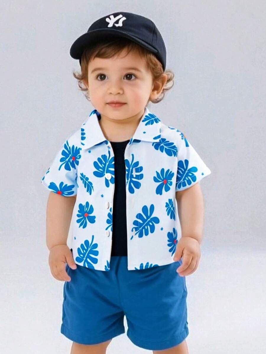 Chemise décontractée pour bébé garçon avec motif blocs de couleurs, col revere, manches courtes et boutons, convient pour le port quotidien, les fêtes et les occasions sociales. Chemise d'été pour bébé garçon, vêtements d'été pour bébés garçons, cardigans pour tout-petits, 6 mois - 3 ans - Multicolore - Voir 1