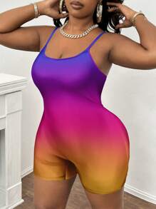 Slaydiva Casual Gradient Print Jumpsuit, Loose Fit Summer Outfit For Plus Size Women - Multicolor - View 7