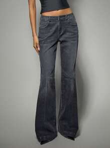 SHEIN Forever 21 Spring&Summer Women Valentine Day/Casual/Vintage/Festival/Country Concert/Brunch/Homecoming/Easter/Guest/Tea Party/Basic/Concert Women/Prom /Wedding/Rave Festival/Formal/Cowgirl/Western/Cocktail Jeans/Club/Spring/Birthday/Cute/Classy/Going Out/Straight Leg Jeans/Vacation/Blue Washed/Low Rise/Bell Bottom Jeans/Y2k/Flared Jeans - Black - View 3