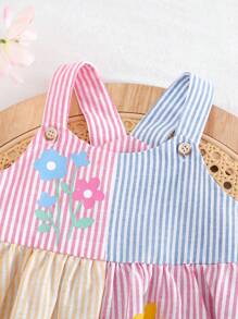 Cozy Pixies 女婴两件套，花卉印花撞色吊带背心和松紧腰短裤 - 彩色 - 查看 7