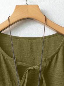 Linhara Bộ 2 món áo cánh thắt nút phía trước và quần ống rộng in họa tiết thường ngày cho nữ cỡ lớn - Màu xanh Ô liu - Xem 5