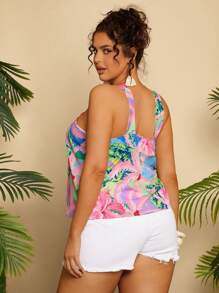 Travachic 大码女式热带棕榈树和花卉印花挂脖海滩度假夏季背心