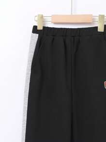 SHEIN 男大童字母貼布加絨內裏衛褲 - 黑色 - 查看 7